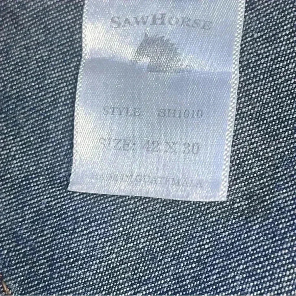 Vintage Sawhorse Denim Overalls Dungarees Carpenter Bib  Size 42x30 - Picture 8 of 10